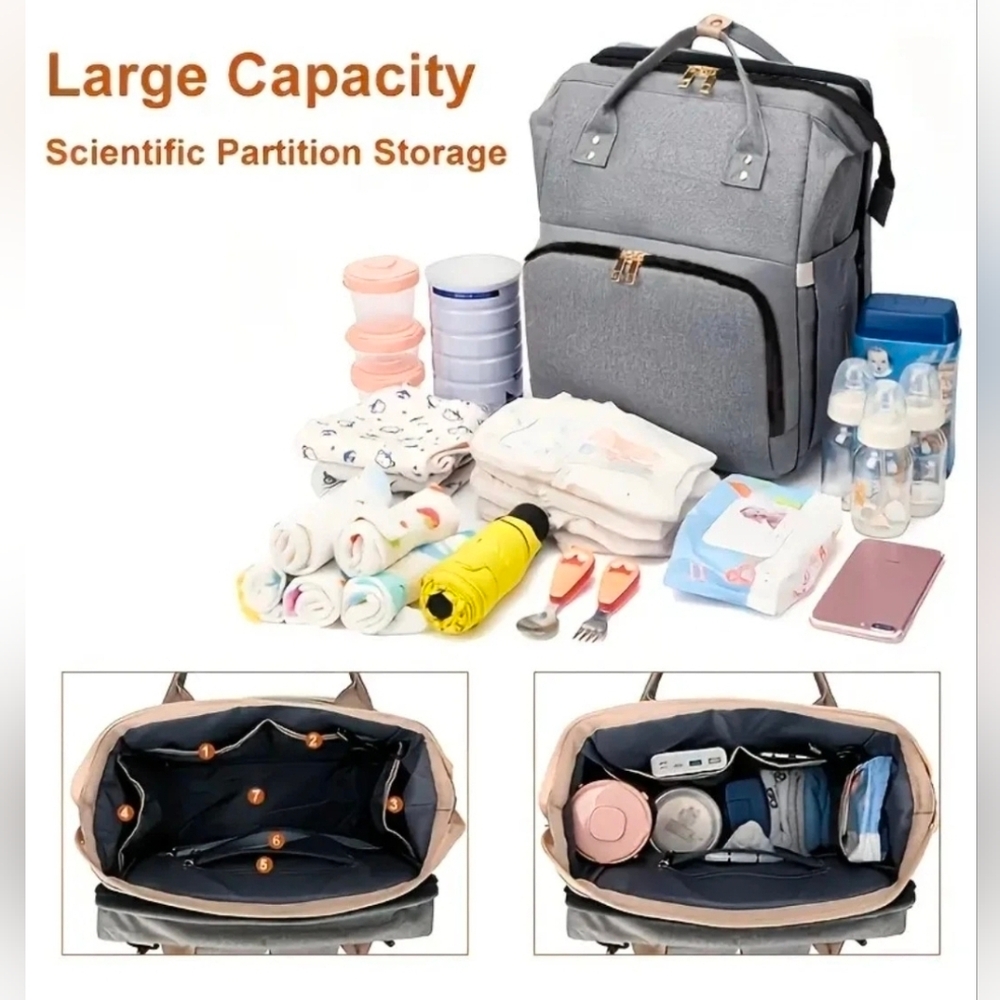 Gray Diaper Backpack with Changing Station - image 3